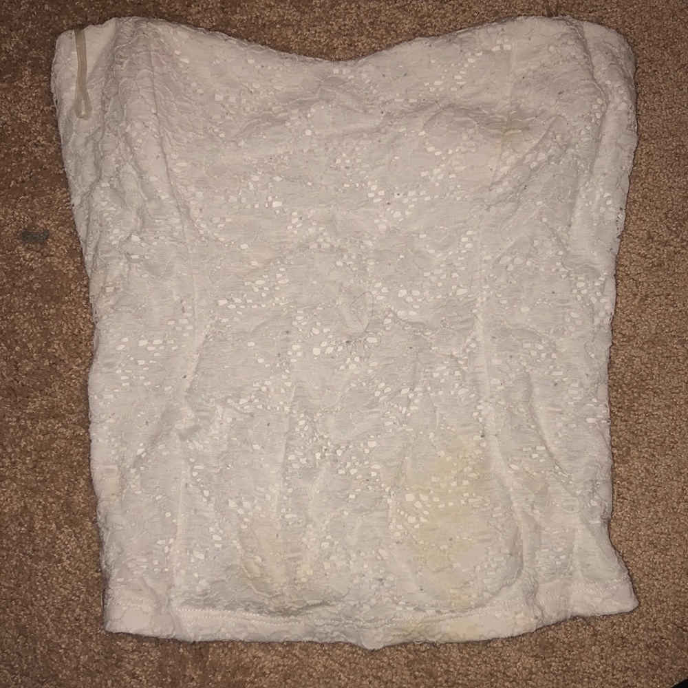 White Lace Floral Strapless Top